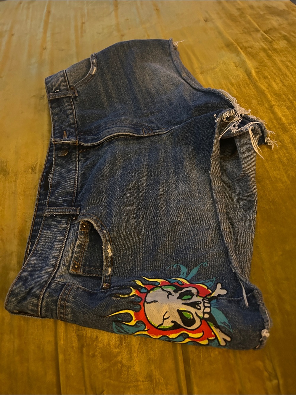 Ed Hardy Blue Denim Jean shorts with Branded Waist Label